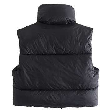 Songling Women's Winter Crop Vest Sleeveless Zip Up Stand Collar Lightweight Puffer Padded Vest(Blac...