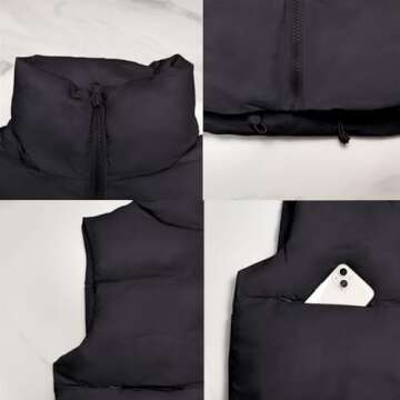 Songling Women's Winter Crop Vest Sleeveless Zip Up Stand Collar Lightweight Puffer Padded Vest(Black,M)