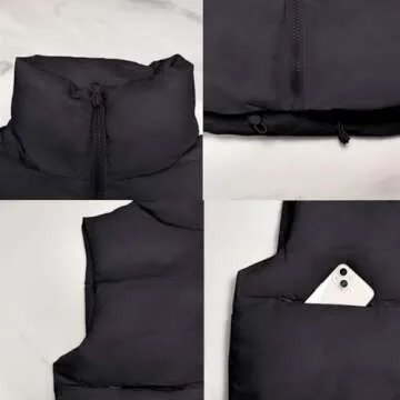 Songling Women's Winter Crop Vest Sleeveless Zip Up Stand Collar Lightweight Puffer Padded Vest(Black,M)