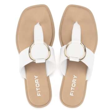 FITORY Women's Wide Thong Flip Flop Sandal,Fashion Slides Casual Flat Sandal for Summer White Size 9