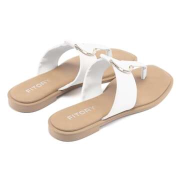 FITORY Women's Wide Thong Flip Flop Sandal,Fashion Slides Casual Flat Sandal for Summer White Size 9