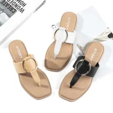 FITORY Women's Wide Thong Flip Flop Sandal,Fashion Slides Casual Flat Sandal for Summer White Size 9