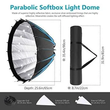 NEEWER 35.4''/90cm Parabolic Softbox Quick Release, 18-Rib Deep Softbox with Grid and Bag, Compatible with Neewer CB60 CB100 CB150 Vision 4 S101-300W/400W and Other Bowens Mount Light-SF-18KGD36