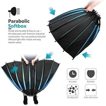 NEEWER 35.4''/90cm Parabolic Softbox Quick Release, 18-Rib Deep Softbox with Grid and Bag, Compatible with Neewer CB60 CB100 CB150 Vision 4 S101-300W/400W and Other Bowens Mount Light-SF-18KGD36