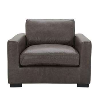 Amazon Brand - Stone & Beam Westview Extra-Deep Down-Filled Leather Accent Chair, 43.3"W, Dark Grey Leather