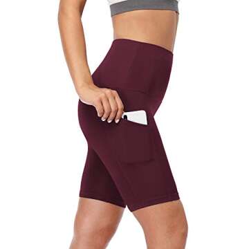 CADMUS Women's High Waist Spandex Yoga Shorts for Bike Running Two Side Pockets,10,Black,Grey,Wine Red,X-Large