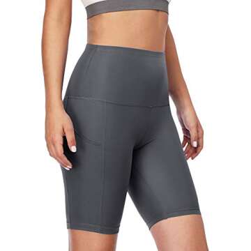 CADMUS Women's High Waist Spandex Yoga Shorts for Bike Running Two Side Pockets,10,Black,Grey,Wine Red,X-Large