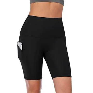 CADMUS Women's High Waist Spandex Yoga Shorts for Bike Running Two Side Pockets,10,Black,Grey,Wine Red,X-Large