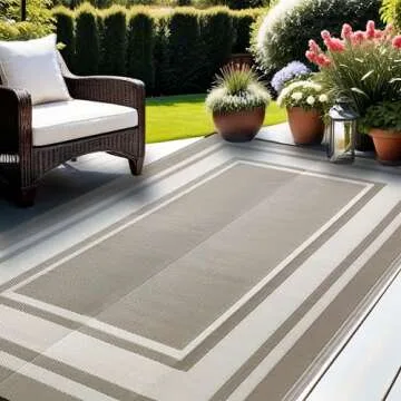 RURALITY Outdoor Rugs 8x10 Waterproof for Patios Clearance,Plastic Straw Mats for Backyard,Porch,Deck,Balcony,Reversible,Geometric