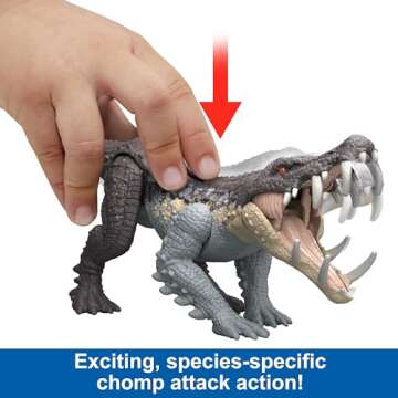 Mattel Jurassic World Strike Attack Kaprosuchus Dinosaur Toy with Single Strike Action, Movable Join...