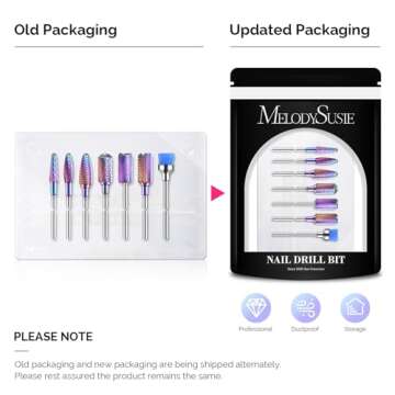 MelodySusie Nail Drill Bits Set, 7pcs Tungsten Carbide Diamond Nail Drill Bits for Acrylic Nails Pol...