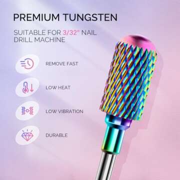 MelodySusie Nail Drill Bits Set, 7pcs Tungsten Carbide Diamond Nail Drill Bits for Acrylic Nails Poly Gel Cuticle Remove, 3/32'' Professional Nail Bits for Nail Drill Efile (A-Colorful)