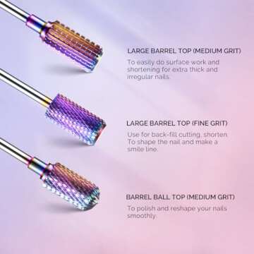 MelodySusie Nail Drill Bits Set, 7pcs Tungsten Carbide Diamond Nail Drill Bits for Acrylic Nails Poly Gel Cuticle Remove, 3/32'' Professional Nail Bits for Nail Drill Efile (A-Colorful)