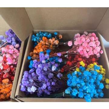 100+Pcs Mini Dried Babys Breath Flowers, 5600+ Multiple Colors Baby Breath Flowers Bulk, Dried Flowe...