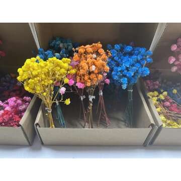 100+Pcs Mini Dried Babys Breath Flowers, 5600+ Multiple Colors Baby Breath Flowers Bulk, Dried Flower for Candle Making Invitation Resin Crafts, Gypsophila for Christmas Wedding Decor