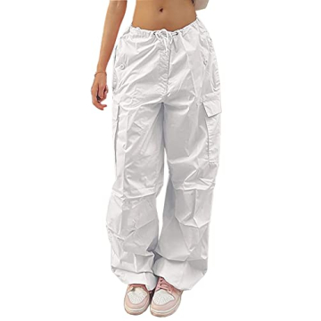 DUKBUBI White Parachute Pants for Women - Perfect Summer Cargo Joggers