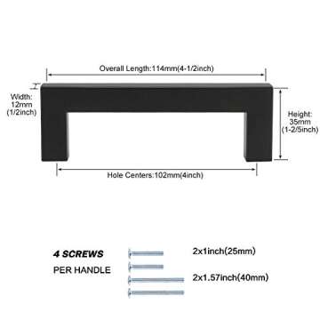 Goldenwarm 12-Pack Black Cabinet Pulls - Modern Square Design