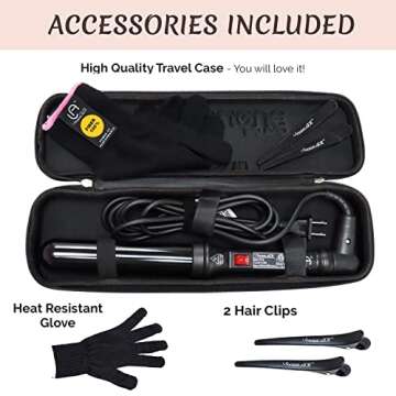 Le Angelique 1.25 Inch Large Barrel Ceramic Curling Wand for Long Hair & Big Beach Waves Curls - 32 mm Professional Thick Wide Curler Iron with Glove And 2 Clips, 450F Instant Heat, Dual Voltage Black