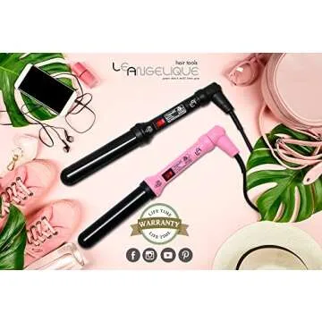 Le Angelique 1.25 Inch Large Barrel Ceramic Curling Wand for Long Hair & Big Beach Waves Curls - 32 mm Professional Thick Wide Curler Iron with Glove And 2 Clips, 450F Instant Heat, Dual Voltage Black