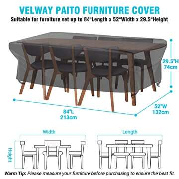 Velway Patio Table Cover Rectangle Waterproof Patio Furniture Cover for Outdoor Table and Chairs 84?...