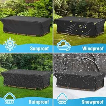 Velway Patio Table Cover Rectangle Waterproof Patio Furniture Cover for Outdoor Table and Chairs 84”Lx52”Wx29”H Oxford Dining Table Cover Tear-Resistant Wind Dust Proof Furniture Set Covers for Winter