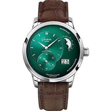 Glashutte Original PanoMaticLunar Moonphase Green Dial Mens Watch
