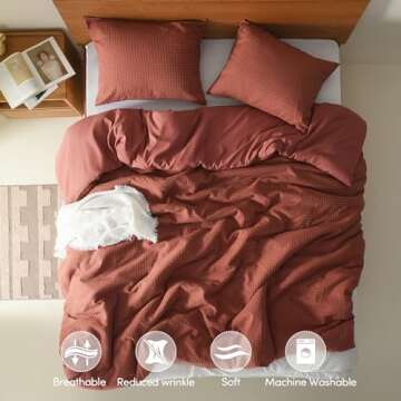 Comfort Spaces Burnt Orange King Comforter Set - 3 Pieces Dotted Weave Texture Comforter Sets, Modern Farmhouse Boho Comforter & Shams, All Season Microfiber King Bed Set, King/Cal King