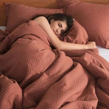 Comfort Spaces Burnt Orange King Comforter Set - 3 Pieces Dotted Weave Texture Comforter Sets, Modern Farmhouse Boho Comforter & Shams, All Season Microfiber King Bed Set, King/Cal King