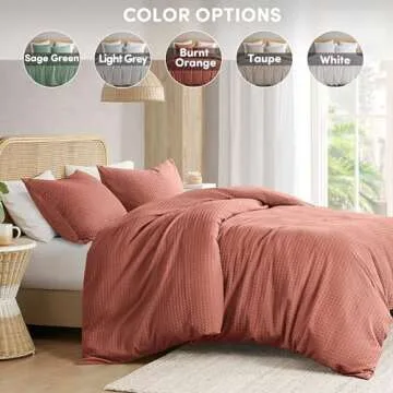 Comfort Spaces Burnt Orange King Comforter Set - 3 Pieces Dotted Weave Texture Comforter Sets, Modern Farmhouse Boho Comforter & Shams, All Season Microfiber King Bed Set, King/Cal King