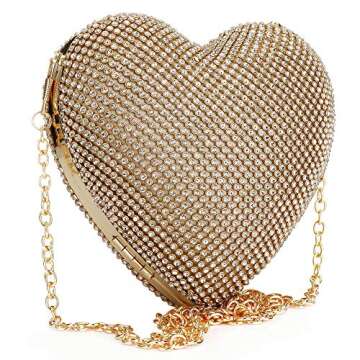 EROUGE Cute Heart Shape Clutch Purses Women Rhinestone Clutch Evening Bag (Rose gold color plated)