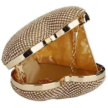 EROUGE Cute Heart Shape Clutch Purses Women Rhinestone Clutch Evening Bag (Rose gold color plated)