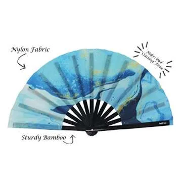 FestiFanz Large Blue Marble Folding Hand Fan for Events
