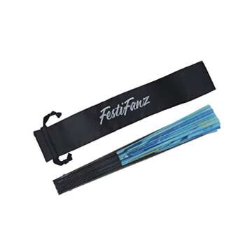 FestiFanz Large Blue Marble Folding Hand Fan, Rave Fan, Festival Fan, Club Fan, Bamboo Fan - for Events, Dance, Performance, Festivals