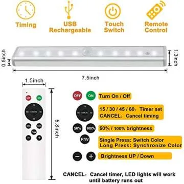 Diomart Under Cabinet Lighting, Wireless Rechargeable Under Counter Lights with Remote Control, 20- LED Dimmable Led Closet Light Stick-on Anywhere Touch Night Light for Kitchen, Wardrobe (4 Pcs)