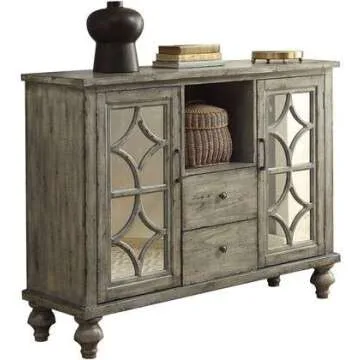 Knocbel Vintage Wood Console Table Buffet Sideboard with 2 Drawers & 2 Mirrored Glass Doors, Storage Cabinet for Home Kitchen Dining Room, Fully Assembled, 48" L x 15" W x 37" H (Weathered Gray)