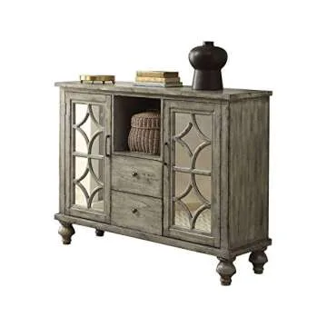Knocbel Vintage Wood Console Table Buffet Sideboard with 2 Drawers & 2 Mirrored Glass Doors, Storage Cabinet for Home Kitchen Dining Room, Fully Assembled, 48" L x 15" W x 37" H (Weathered Gray)