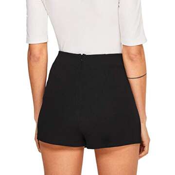 WDIRARA Women's Elegant Summer Split Front Solid Zipper Skirt Shorts Black S