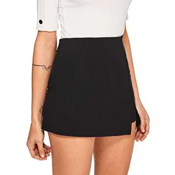 WDIRARA Women's Elegant Summer Split Front Solid Zipper Skirt Shorts Black S
