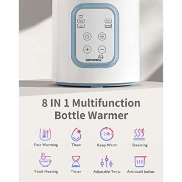 GROWNSY Bottle Warmer, 8-in-1 Fast Baby Milk Warmer with Timer for Breastmilk or Formula, Accurate Temperature Control, Multifunctional Baby Bottle Warmers for All Bottles- Blue