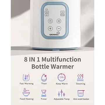 GROWNSY Bottle Warmer, 8-in-1 Fast Baby Milk Warmer with Timer for Breastmilk or Formula, Accurate Temperature Control, Multifunctional Baby Bottle Warmers for All Bottles- Blue