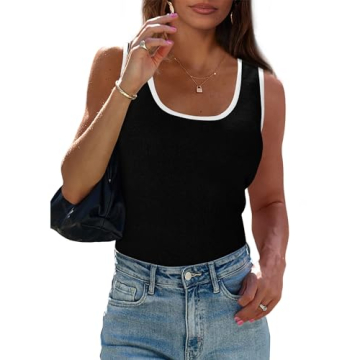 PRETTYGARDEN Women's Summer Tank Top Ribbed Knit Scoop Neck Sleeveless Color Block Slim Fitted Tops ...