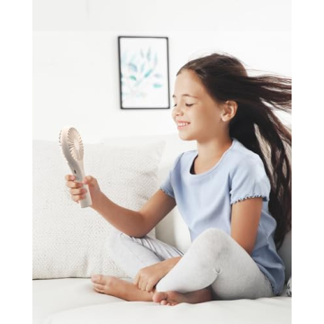 TriPole Mini Portable Fan Powerful Personal Handheld Battery Operated Rechargeable Fan Speed Adjustable Small Eyelash Fan for Stylish Kids Girls Women Indoor Outdoor Travelling, Beige