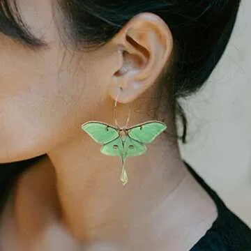Moth Butterfly Earrings | Punk Insect Drop Earrings for Women - Stylish Statement Jewelry in Green