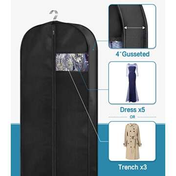 KIMBORA 60" Dress Garment Bags for Hanging Clothes Travel, Gusseted Garment Bags for Closet Storage ...