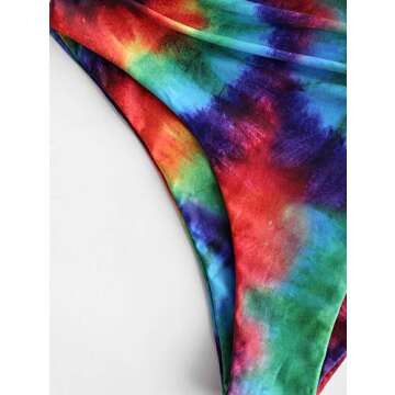 ZAFUL Women's Knot Scoop Neck Bikini Set Ruched High Waisted Two Piece Swimsuits Tankini, Tie Dye, M