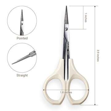 Humbee Eyebrow Scissors Self Care Tools Small Scissors for Facial, Nose, Eyebrow, Mustache, and Beard Hair Trimming & Grooming, Straight Edge, White Short Cap