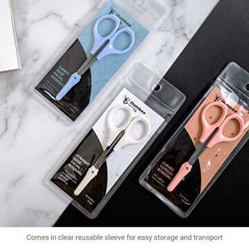 Humbee Eyebrow Scissors Self Care Tools Small Scissors for Facial, Nose, Eyebrow, Mustache, and Beard Hair Trimming & Grooming, Straight Edge, White Short Cap