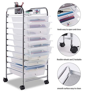 Giantex 10 Drawer Rolling Storage Cart for Crafting and Office