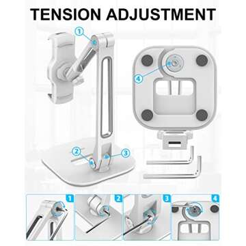 AboveTEK iPad Stand Holder, Multi-Angle Adjustable Tablet Stand, 360° Swivel iPad Stand Aluminum Desk Mount Fits 4”-11"(Diagonal) iPad/Mini/Air/Pro for Business Kiosk Office – White