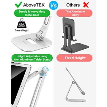 AboveTEK iPad Stand Holder, Multi-Angle Adjustable Tablet Stand, 360° Swivel iPad Stand Aluminum Desk Mount Fits 4”-11"(Diagonal) iPad/Mini/Air/Pro for Business Kiosk Office – White